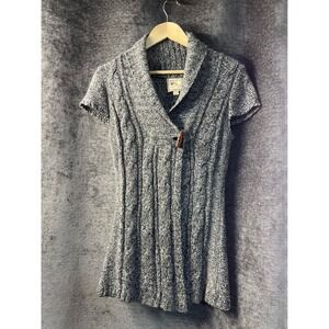 Pink Rose‎ Short Sleeve Cable Knit Tunic Sweater Toggle Button Gray Size S
